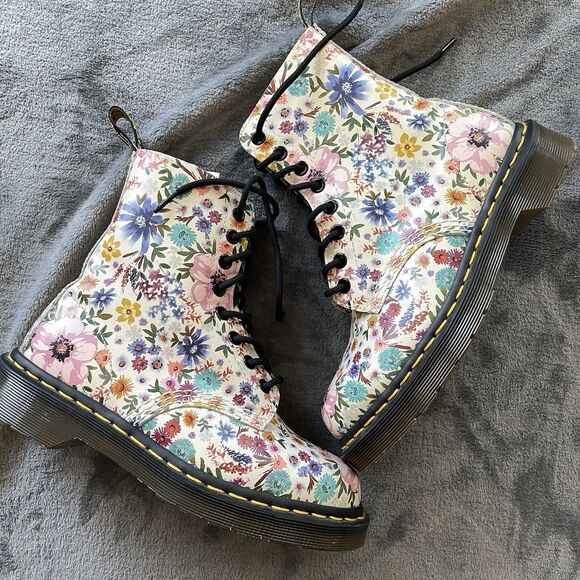 DR MARTENS Boots Womens 5  PASCAL Wanderlust Bone White Floral Leather Rare New - Picture 5 of 9